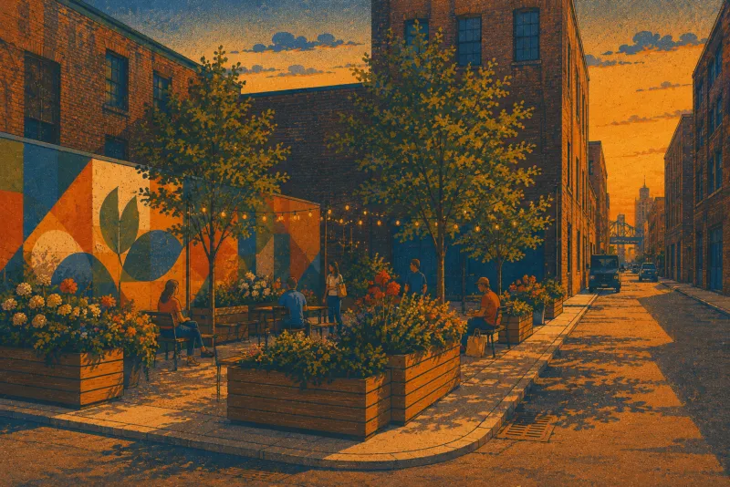 Illustration of 21st Street parklet planting & seating