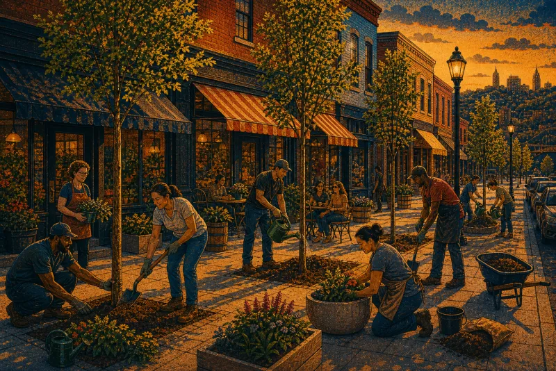 Illustration of Business-district street-tree mini-grants