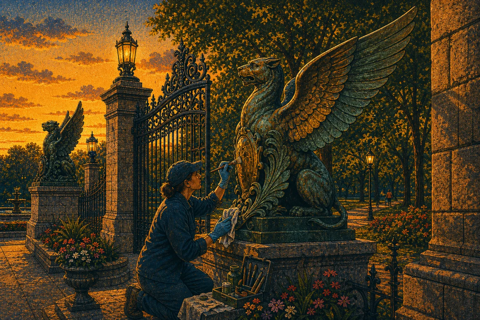 Illustration of Highland Park entrance sculpture conservation