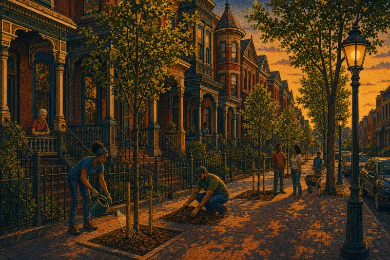 Illustration of Manchester historic-district street trees