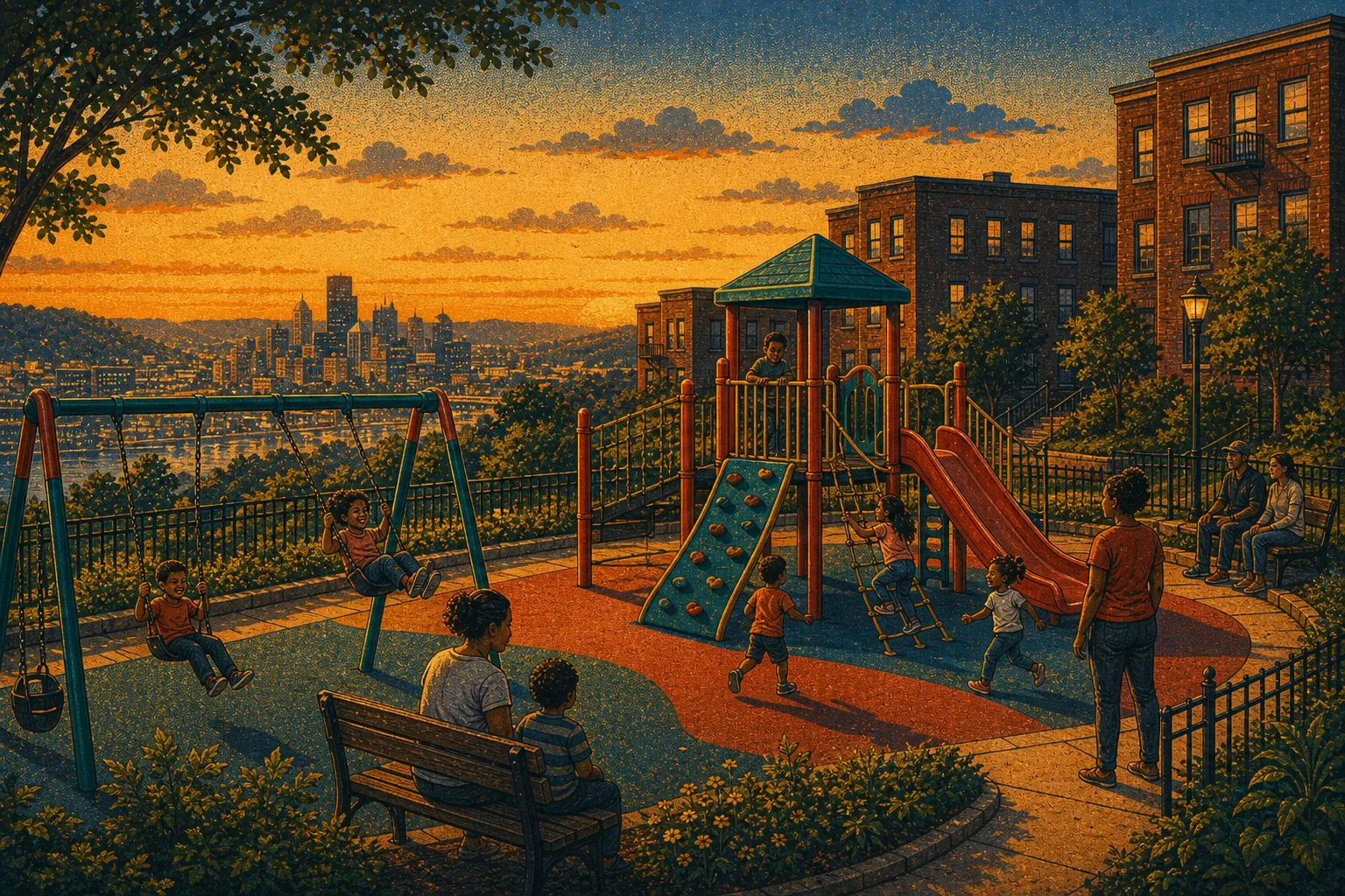 Illustration of Northview Heights play-area equipment