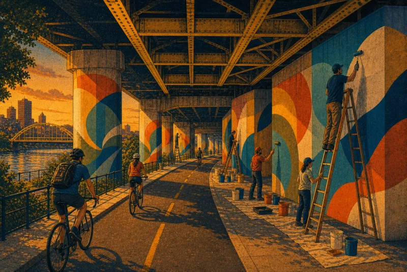 Illustration of Riverfront Trail underpass mural series