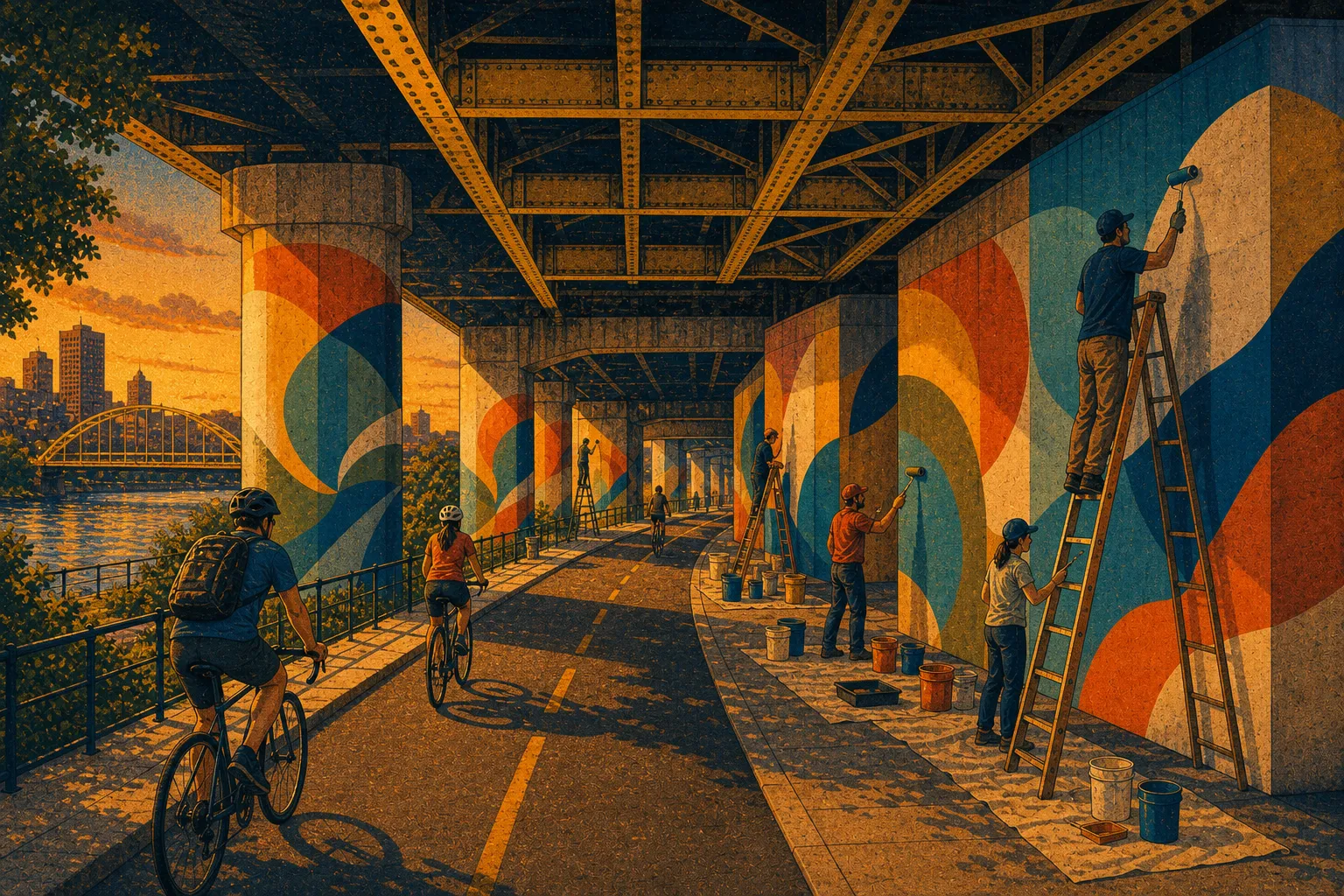 Illustration of Riverfront Trail underpass mural series