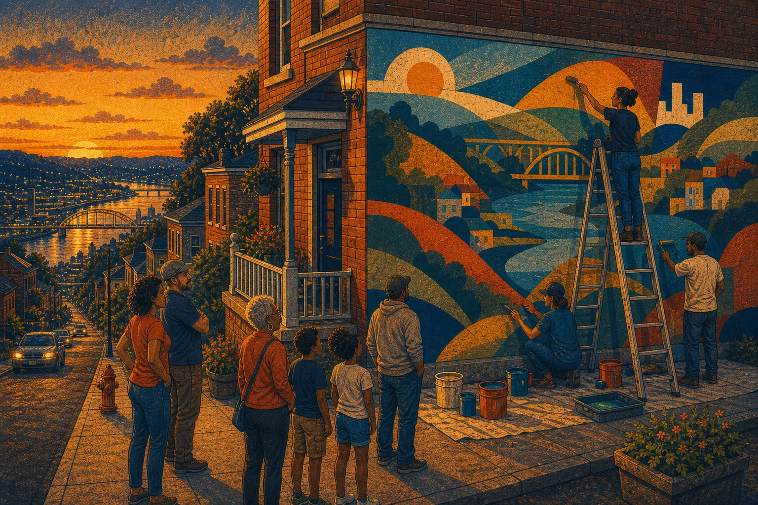 Illustration of Troy Hill community mural