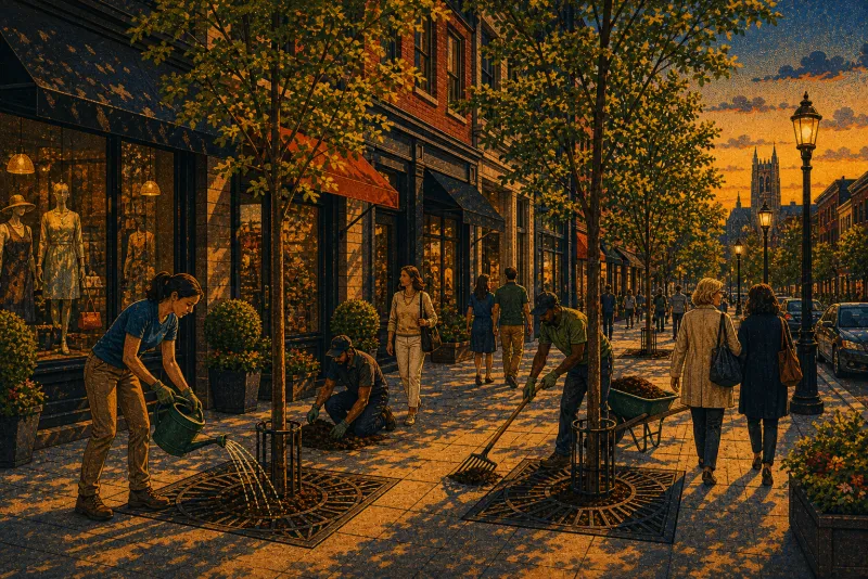 Illustration of Walnut Street streetscape trees