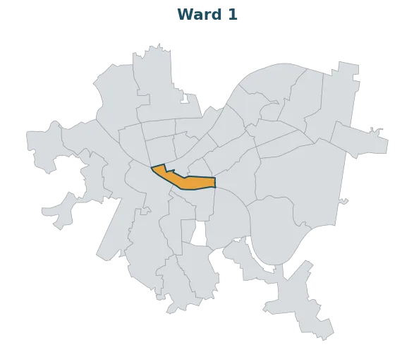 Locator map — Ward 1 within Pittsburgh's wards