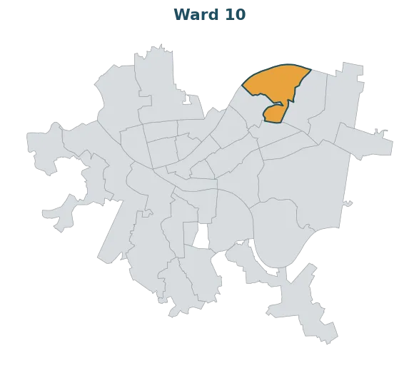 Locator map — Ward 10 within Pittsburgh's wards