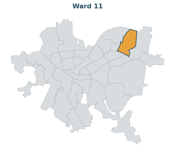 Locator map — Ward 11 within Pittsburgh's wards