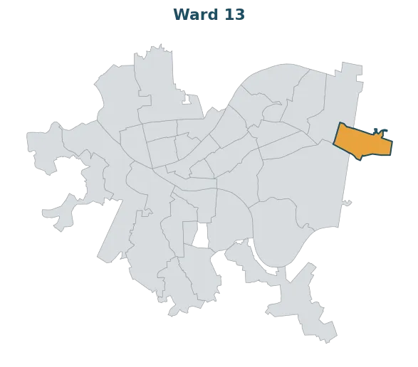Locator map — Ward 13 within Pittsburgh's wards
