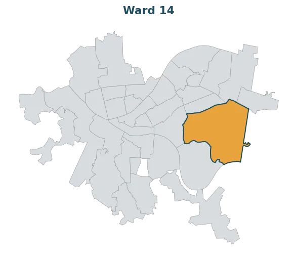 Locator map — Ward 14 within Pittsburgh's wards