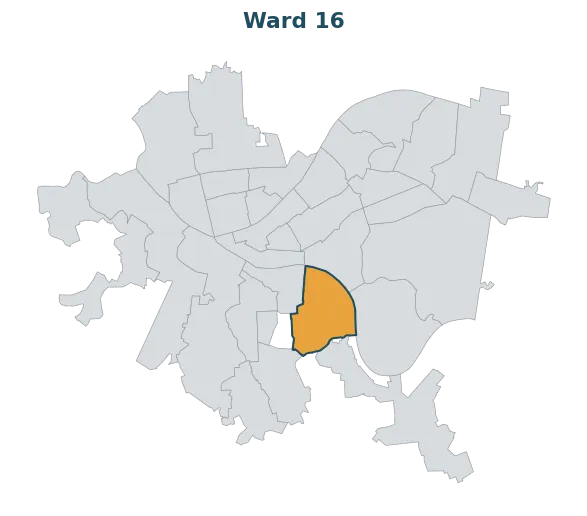 Locator map — Ward 16 within Pittsburgh's wards