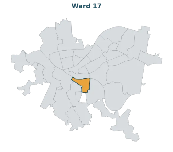 Locator map — Ward 17 within Pittsburgh's wards