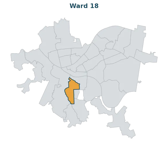 Locator map — Ward 18 within Pittsburgh's wards