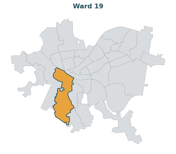 Locator map — Ward 19 within Pittsburgh's wards