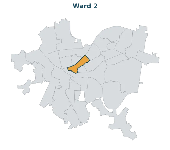Locator map — Ward 2 within Pittsburgh's wards