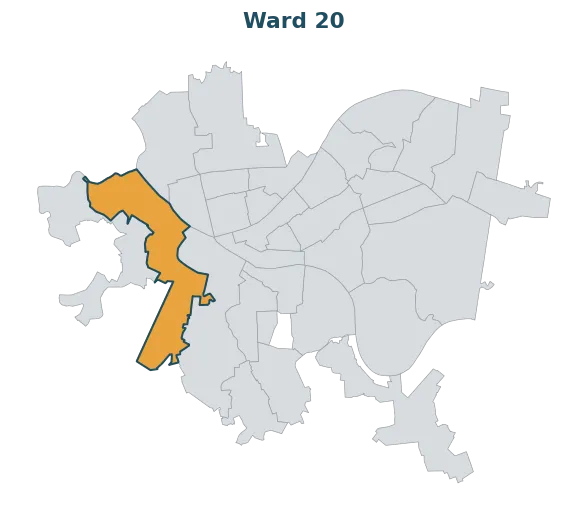 Locator map — Ward 20 within Pittsburgh's wards
