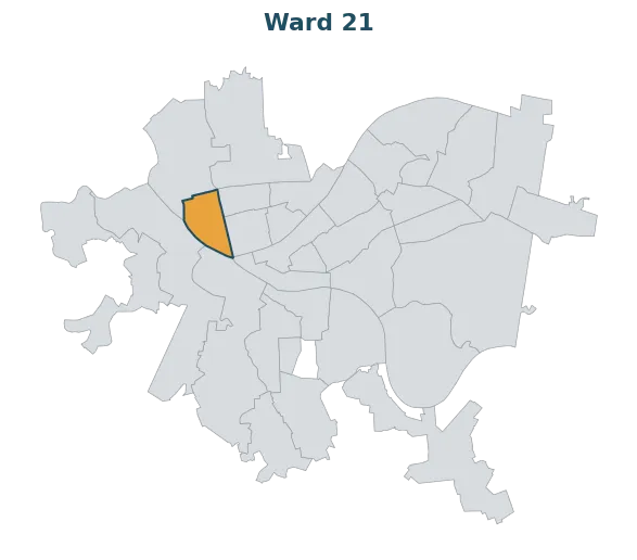 Locator map — Ward 21 within Pittsburgh's wards