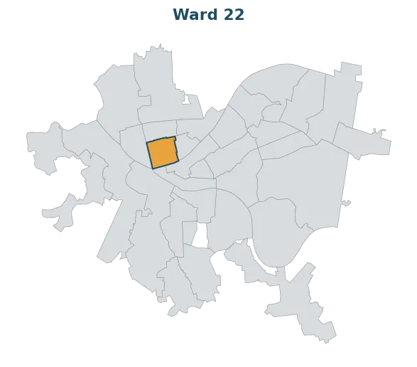 Locator map — Ward 22 within Pittsburgh's wards