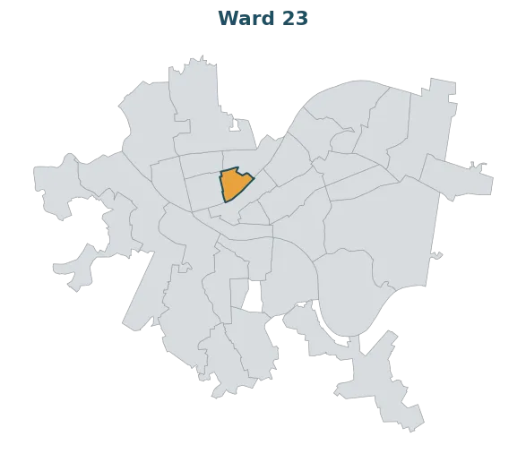Locator map — Ward 23 within Pittsburgh's wards