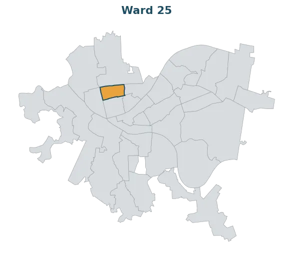 Locator map — Ward 25 within Pittsburgh's wards