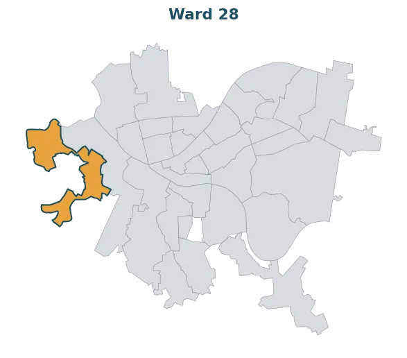 Locator map — Ward 28 within Pittsburgh's wards
