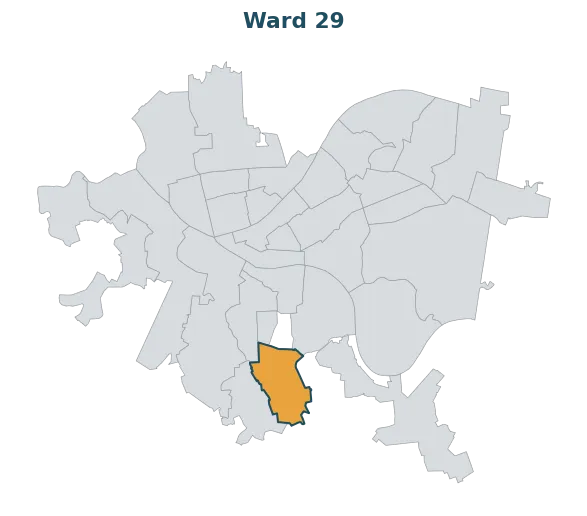 Locator map — Ward 29 within Pittsburgh's wards