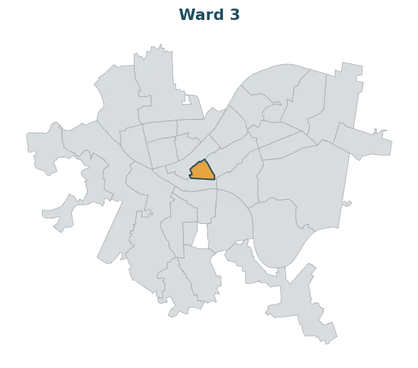 Locator map — Ward 3 within Pittsburgh's wards