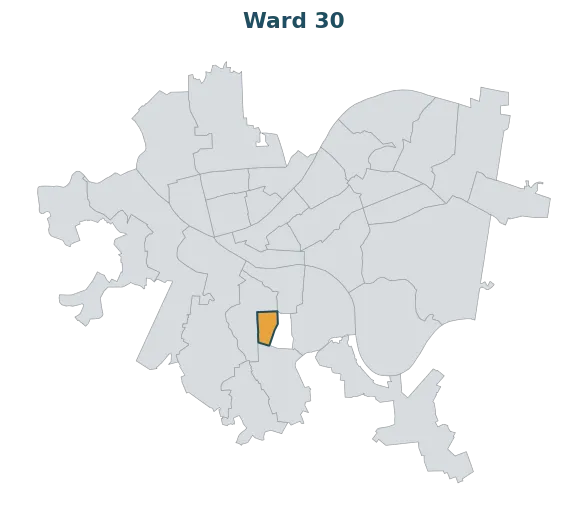Locator map — Ward 30 within Pittsburgh's wards