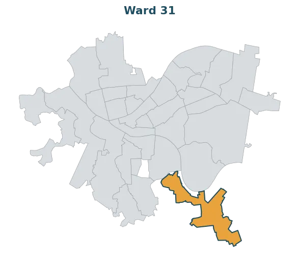 Locator map — Ward 31 within Pittsburgh's wards