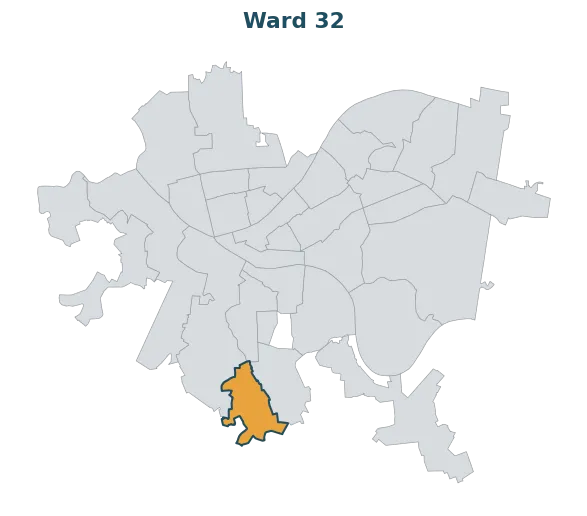 Locator map — Ward 32 within Pittsburgh's wards