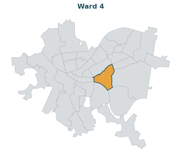 Locator map — Ward 4 within Pittsburgh's wards
