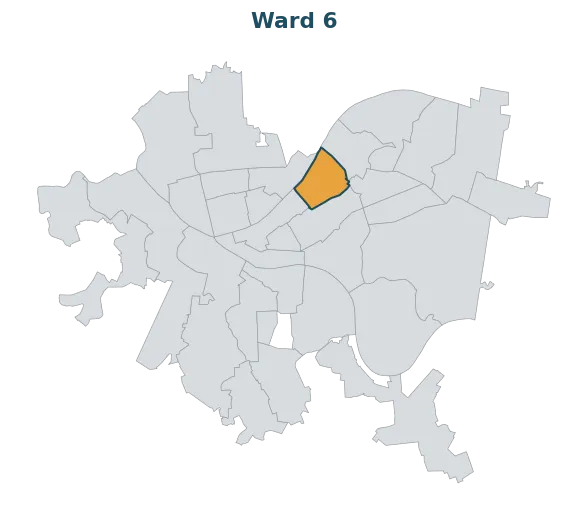 Locator map — Ward 6 within Pittsburgh's wards
