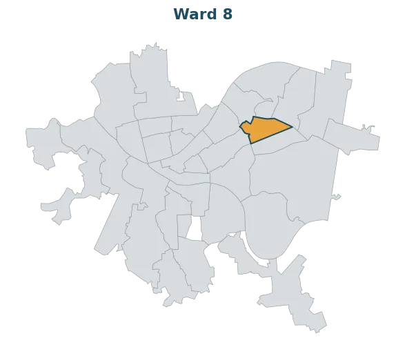 Locator map — Ward 8 within Pittsburgh's wards