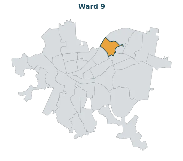 Locator map — Ward 9 within Pittsburgh's wards
